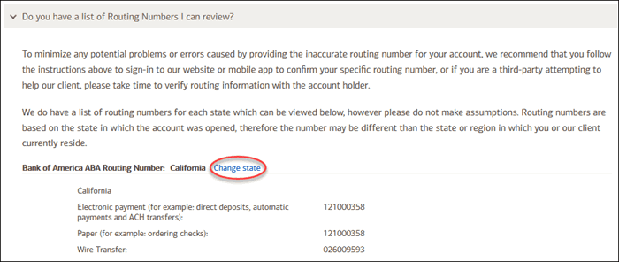 Bank of America Routing numbers